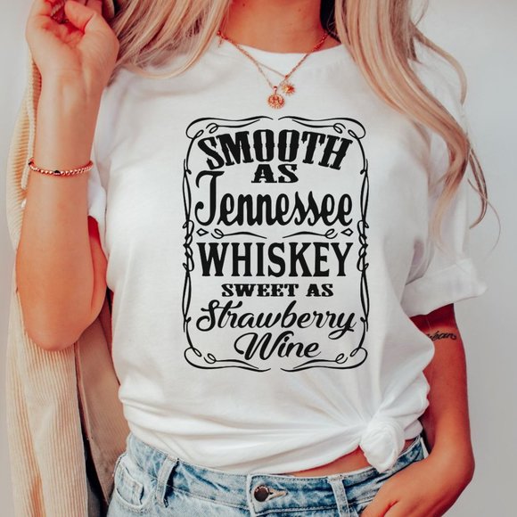 Tops - Smooth As Tennessee Whiskey T-shirt, Country Music Shirt, Whiskey Shirt - White